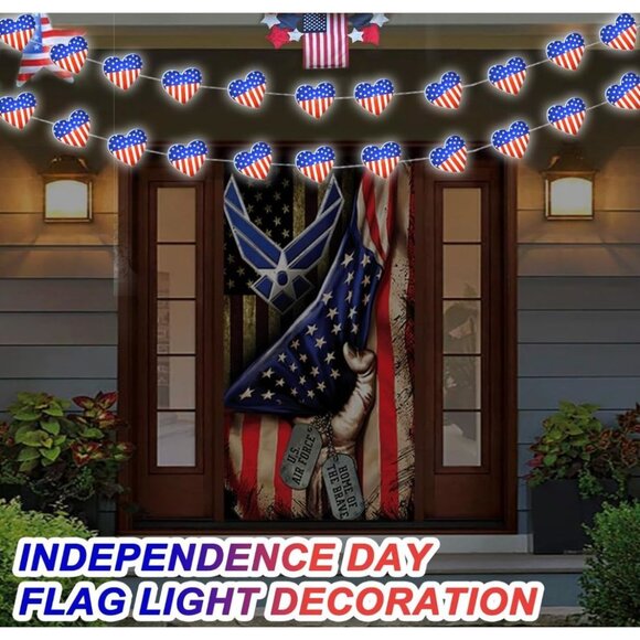 60 LED 2 Pack Red White and Blue Lights, 20 FT 4th of July Heart Flags Lights Re - Picture 7 of 7